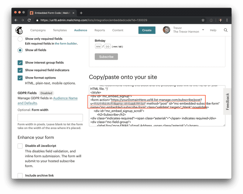 Mailchimp Form - 6. Embedded Form (Highlighted Post Action)